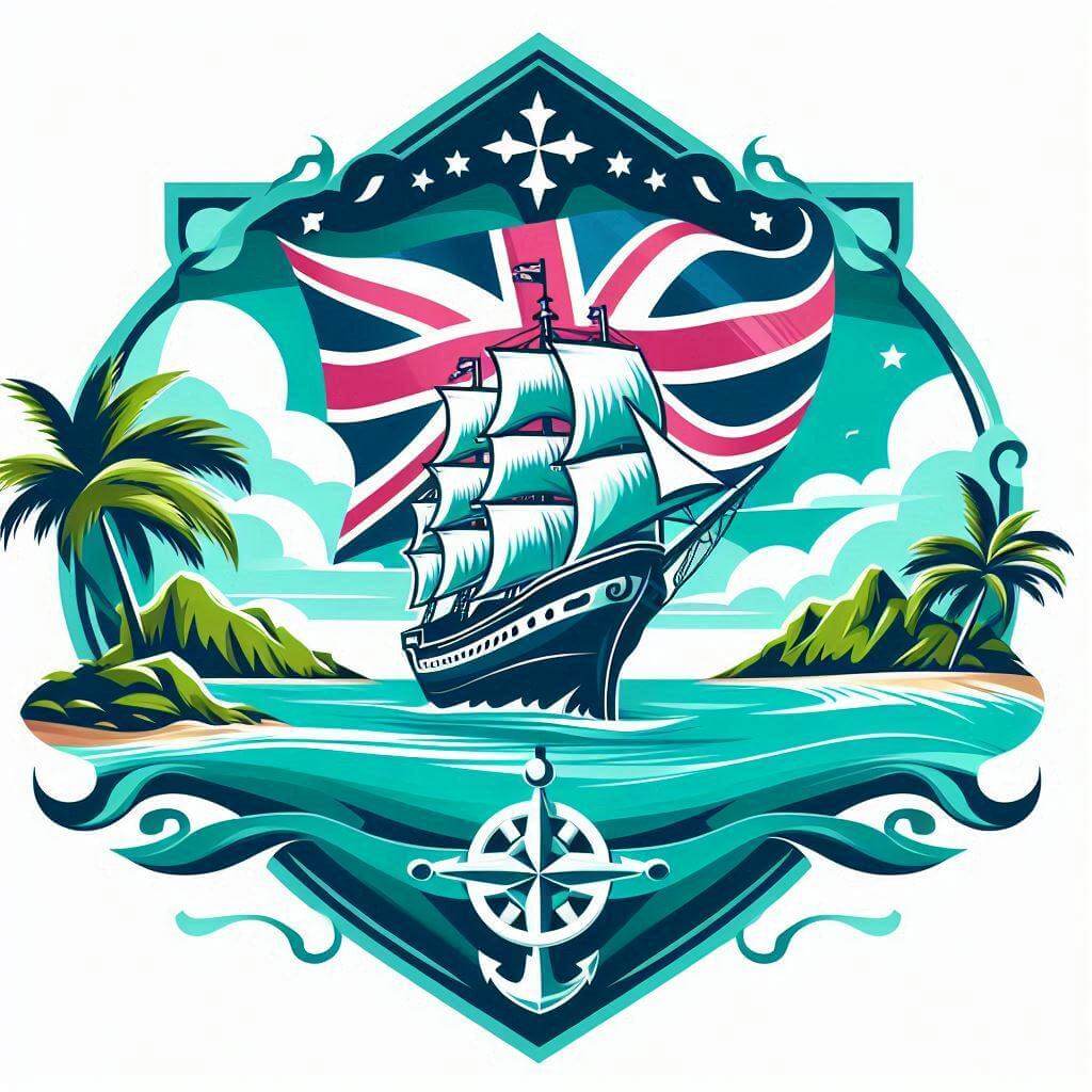 Vibrant depiction of a ship flying the British Virgin Islands flag, highlighting the territory's maritime heritage and Caribbean identity