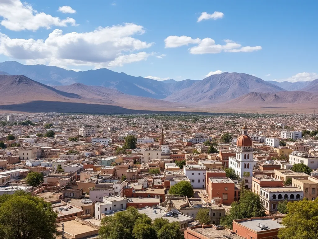 Paisaje urbano de Asmara con arquitectura colonial y montañas circundantes