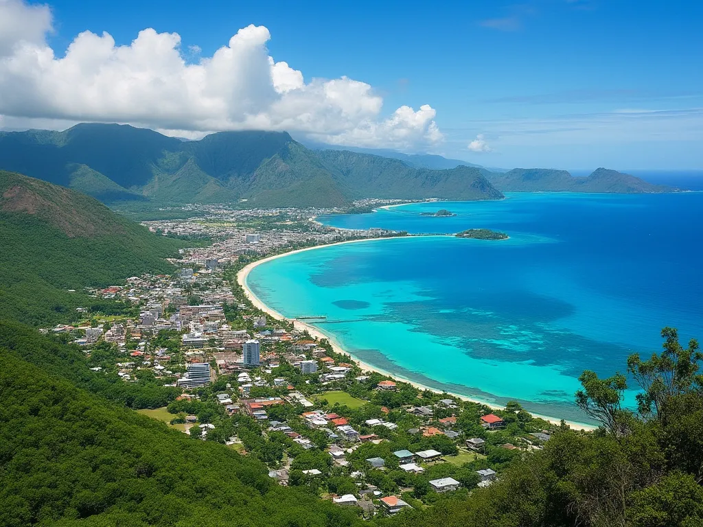 Avarua cityscape with the Rarotongan coastline and turquoise lagoon