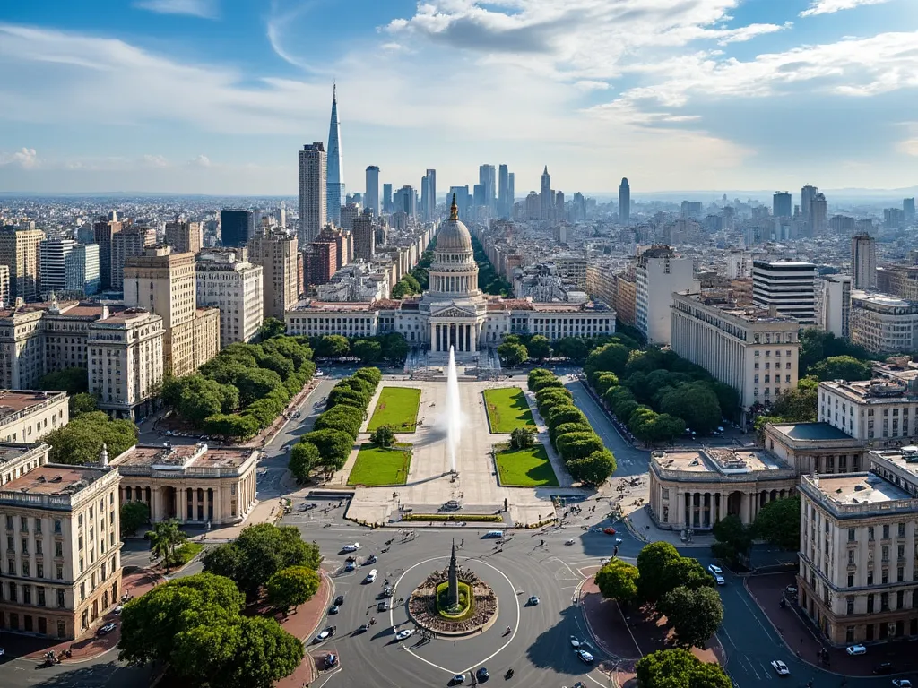 Panorama de Buenos Aires con el Teatro Colón y la Plaza de Mayo