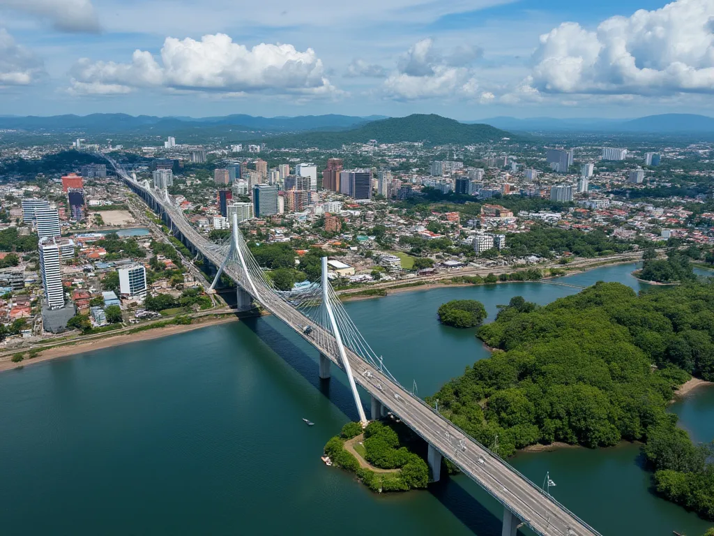 Panorama de Cayenne y puente, Guayana Francesa