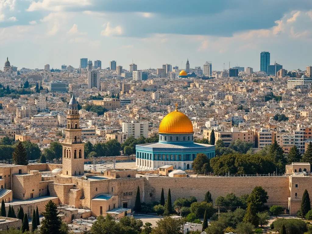 Horizonte de Jerusalén Este con la Ciudad Vieja y la Cúpula de la Roca