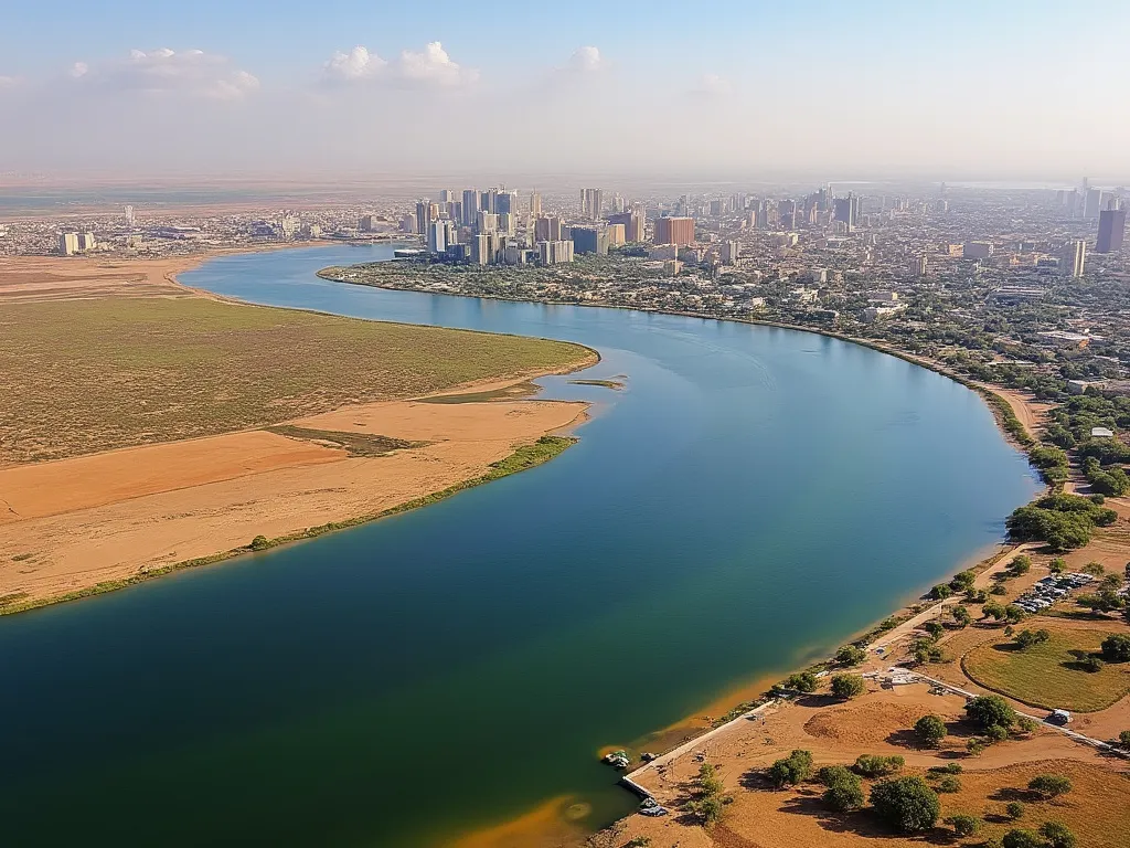 Panorama de Jartum con la confluencia de los ríos Nilo Blanco y Nilo Azul