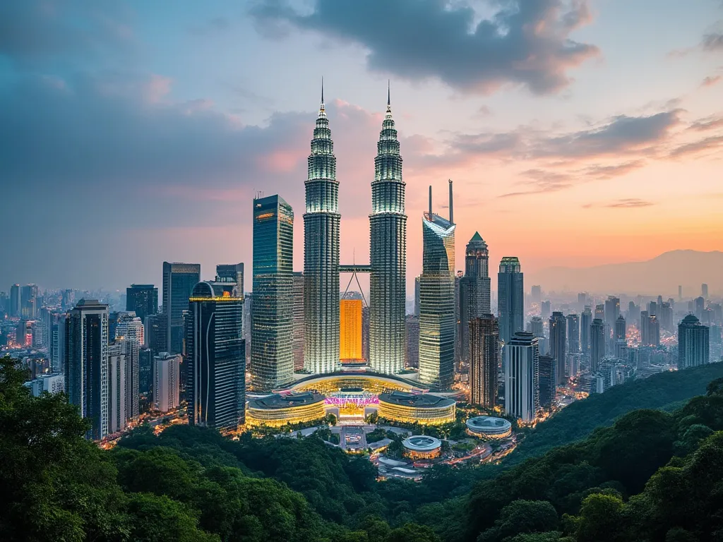 Kuala Lumpur skyline with the Petronas Twin Towers and the Kuala Lumpur cityscape