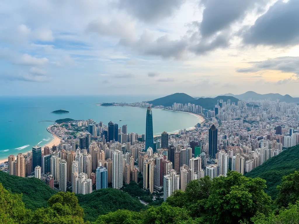 Macao skyline with the Macao Peninsula and the South China Sea