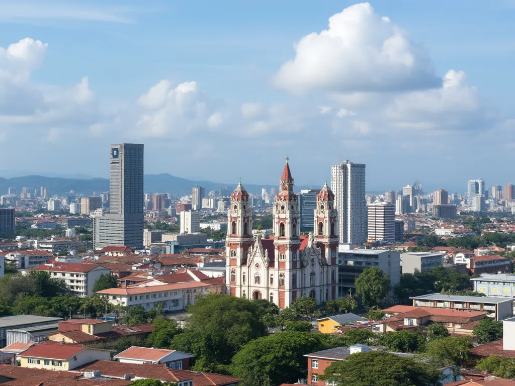 View of the Malabo skyline with the Cathedral of Santa Isabel