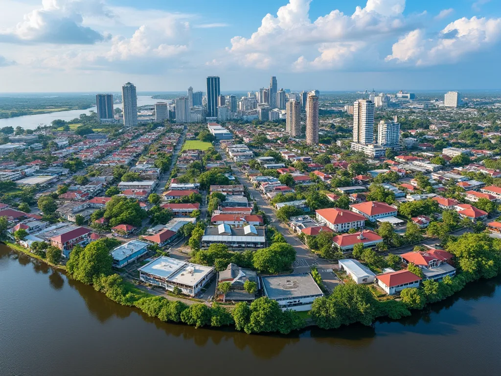 Paramaribo skyline with the Suriname River and the historic city center