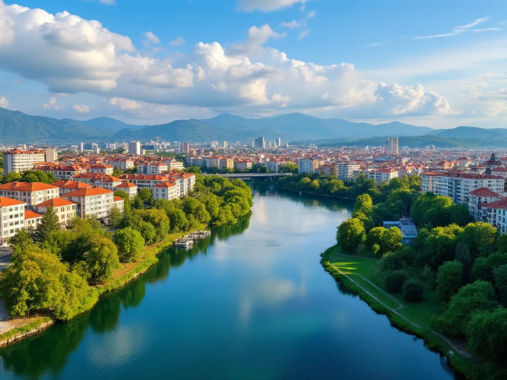 Podgorica skyline with the Morača and Ribnica rivers