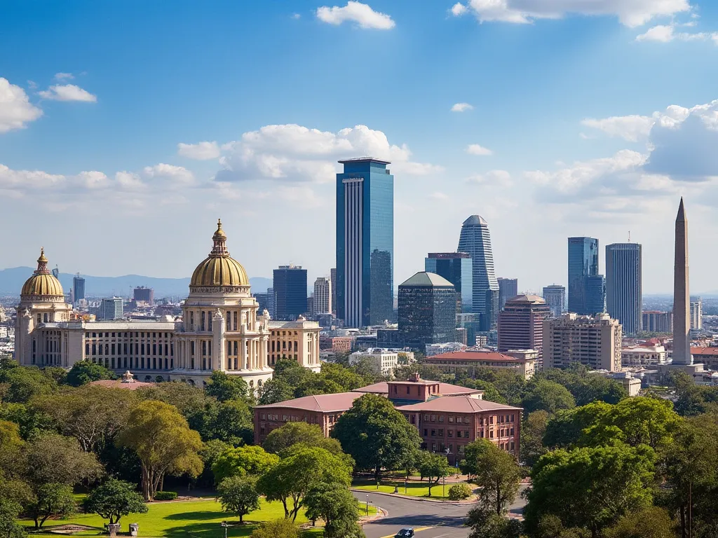 Pretoria skyline with famous attractions like the Union Buildings and Voortrekker Monument