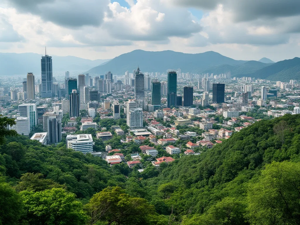 Yaren skyline view with government buildings and lush greenery