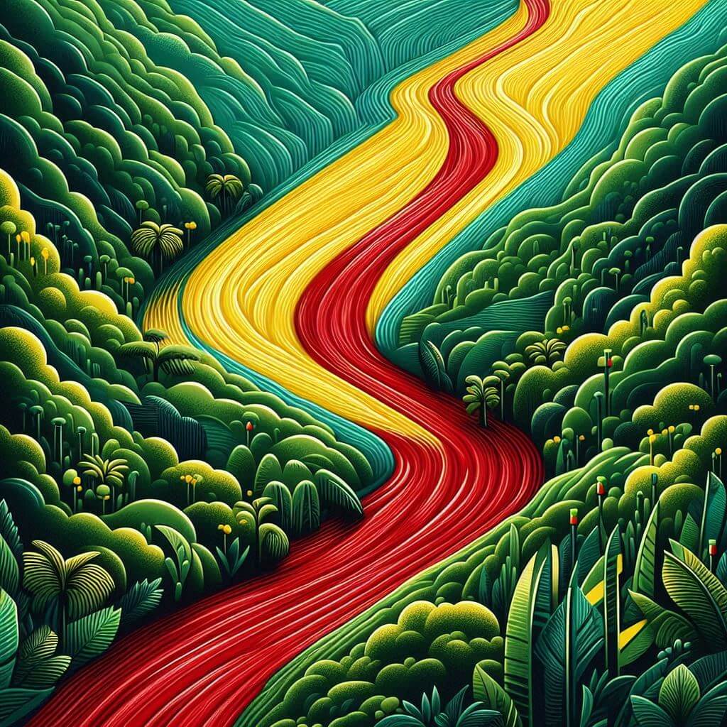 Stylized representation of the Congo River, symbolizing the country's natural resources, struggle for independence, and aspirations for a brighter future