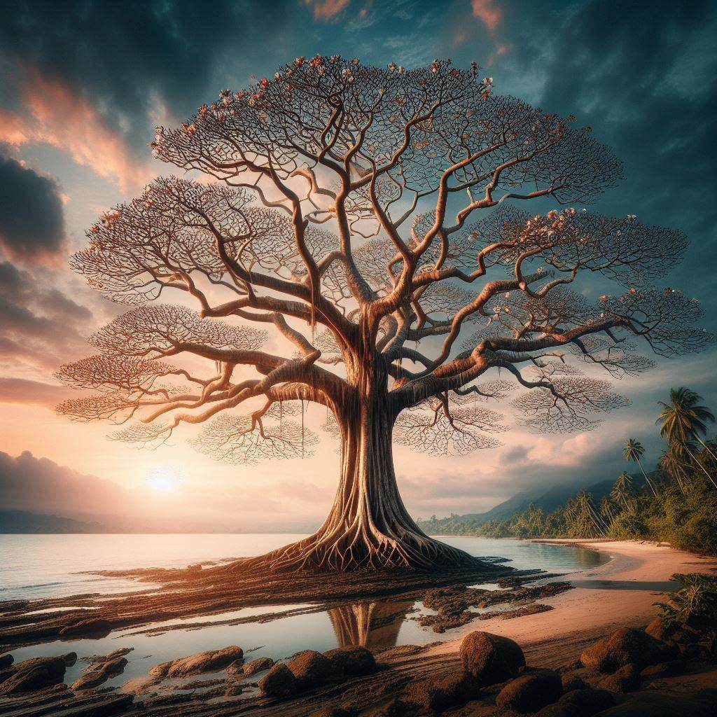 Majestic silk-cotton tree on the shores of the Gulf of Guinea