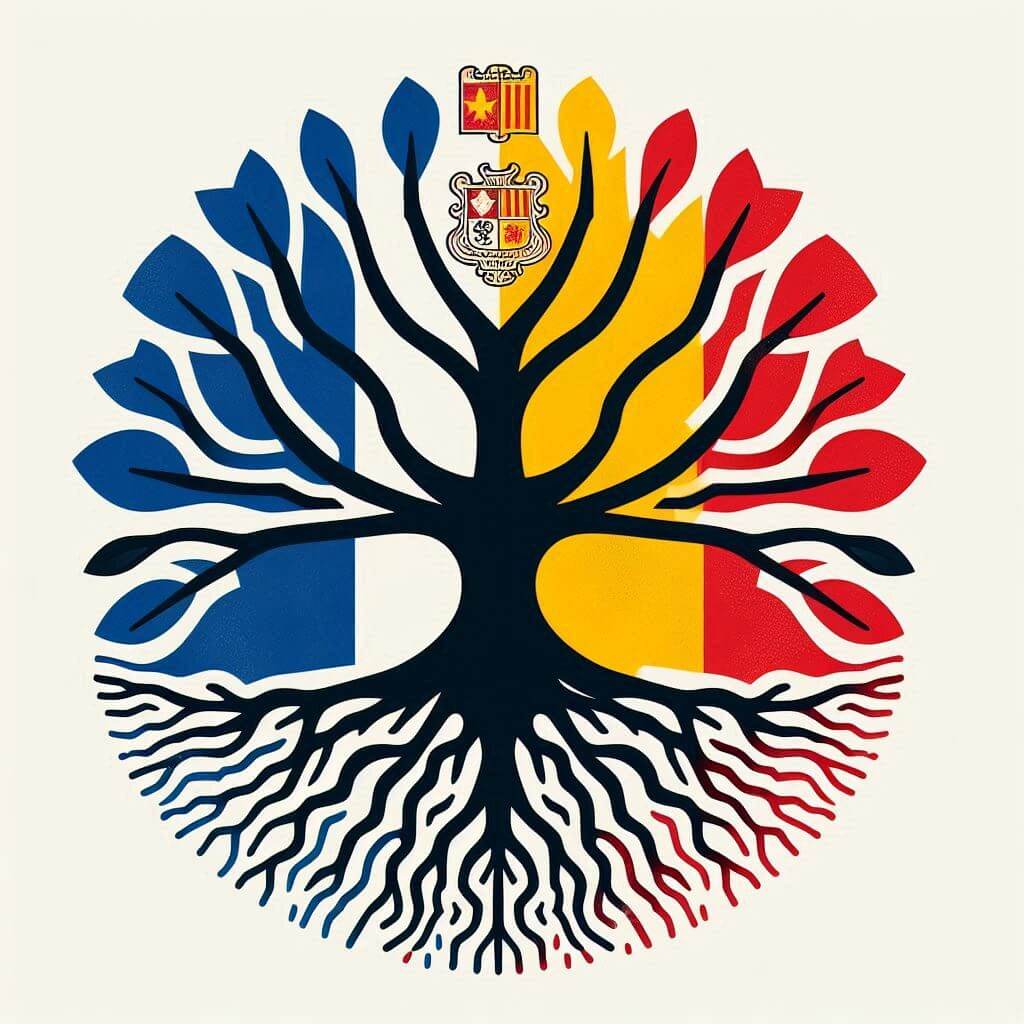 Stylized tree representing Andorra's strength and unity between France and Spain