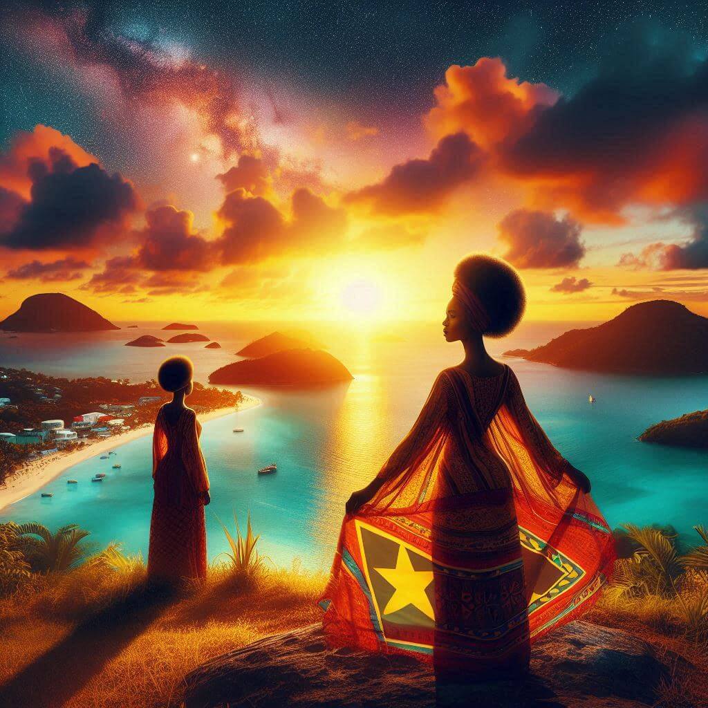 Vibrante puesta de sol sobre el pintoresco paisaje de Antigua y Barbuda