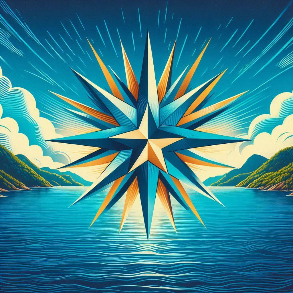 Stylized illustration of the seven-pointed sun rising over the Caribbean Sea, symbolizing Antigua and Barbuda's spirit