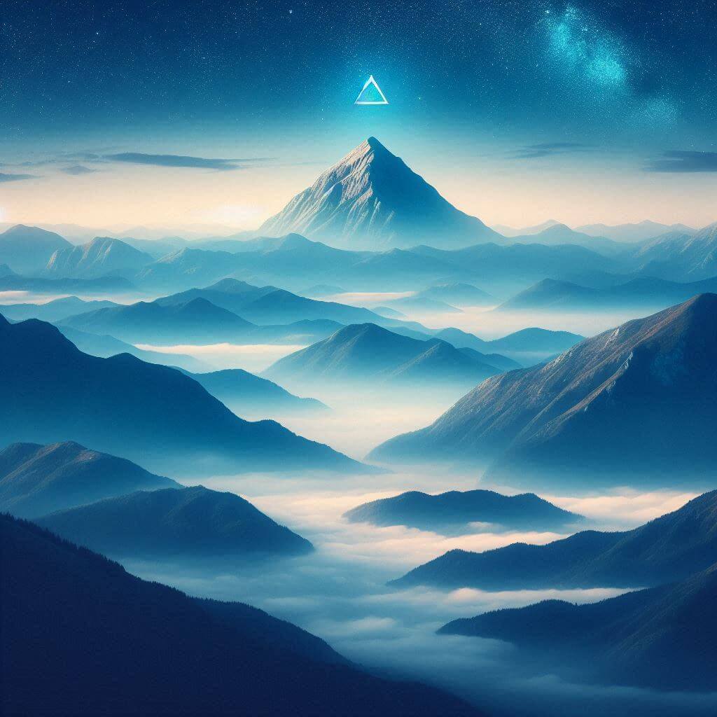 Peaceful mountain landscape with a triangle-shaped peak, symbolizing national unity and aspirations