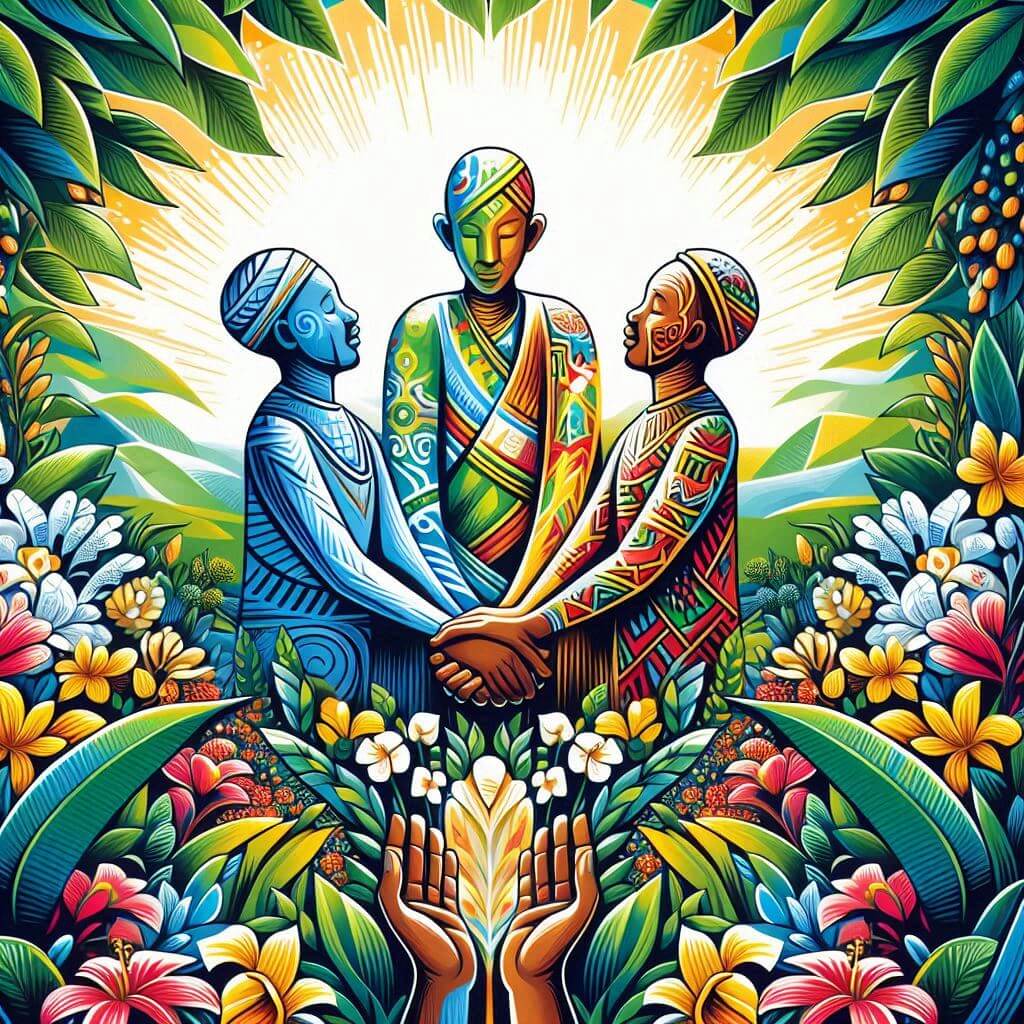 Una representación estilizada de la unidad burundesa y la esperanza de un futuro próspero