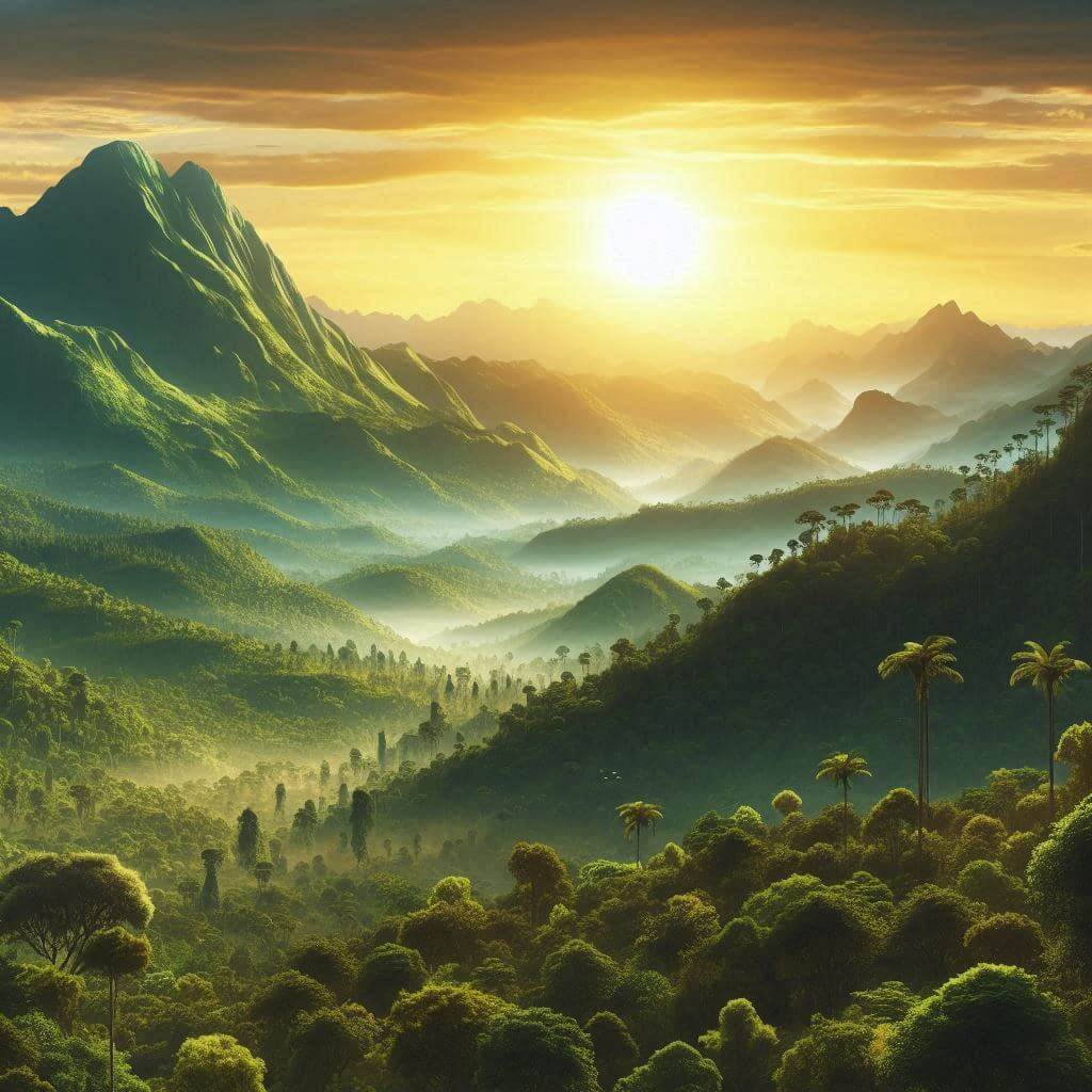 Paisaje vibrante de la belleza natural de Camerún, simbolizando las riquezas y aspiraciones del país