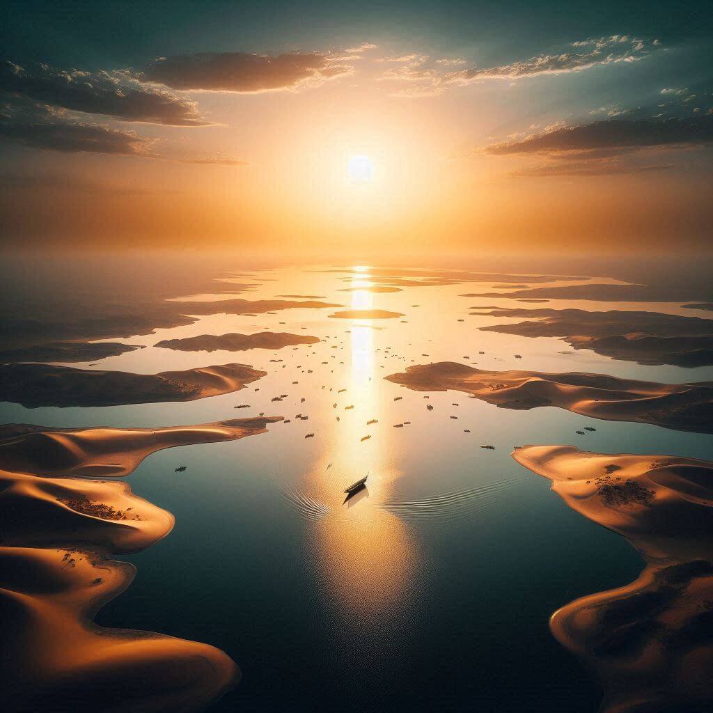 Pacífico Lago Chad al atardecer, representando esperanza y unidad