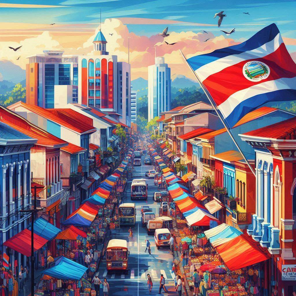 Vibrant street scene in San José, capturing Costa Rica's warm and welcoming spirit