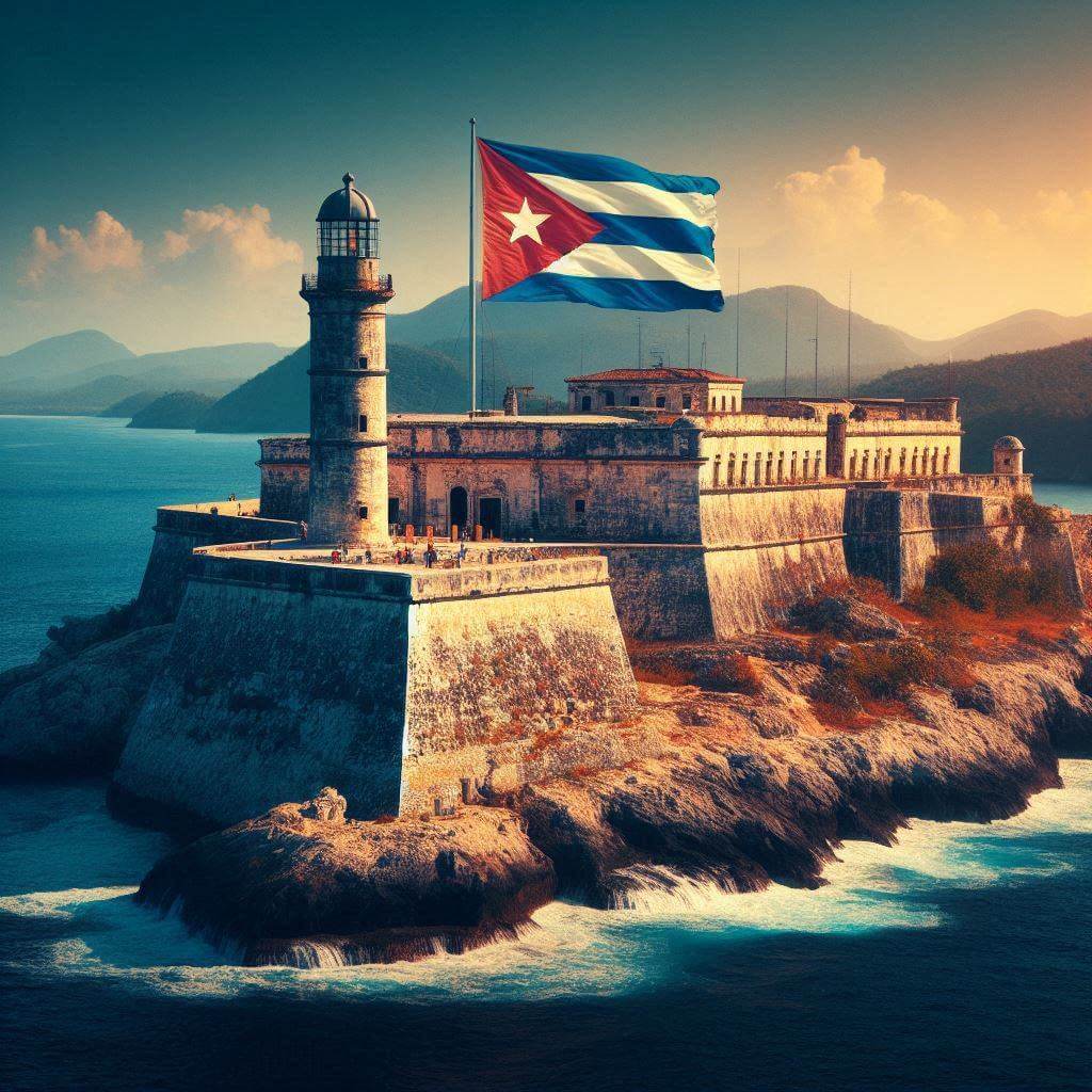 Fuerte histórico en Cuba con colores sutiles de la bandera