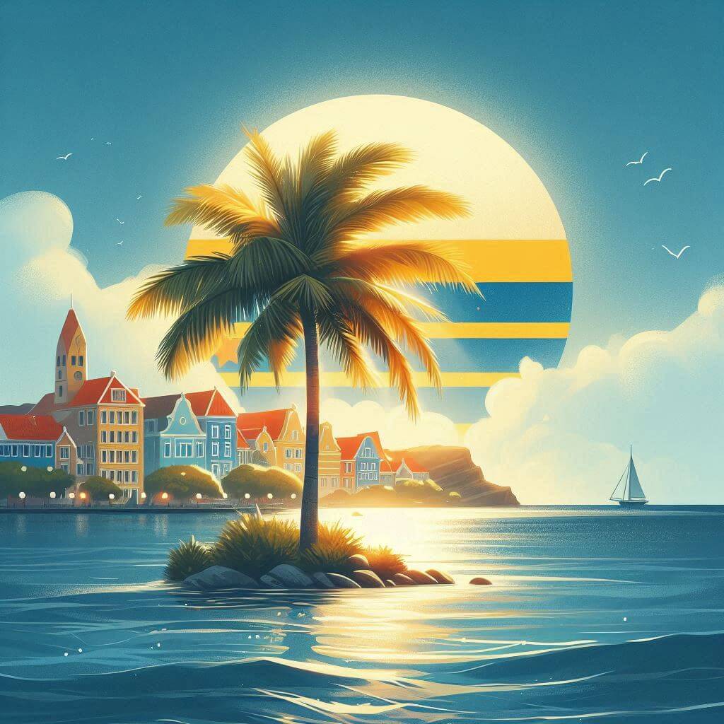 Vibrante paisaje costero de Curazao, simbolizando la belleza natural de la isla