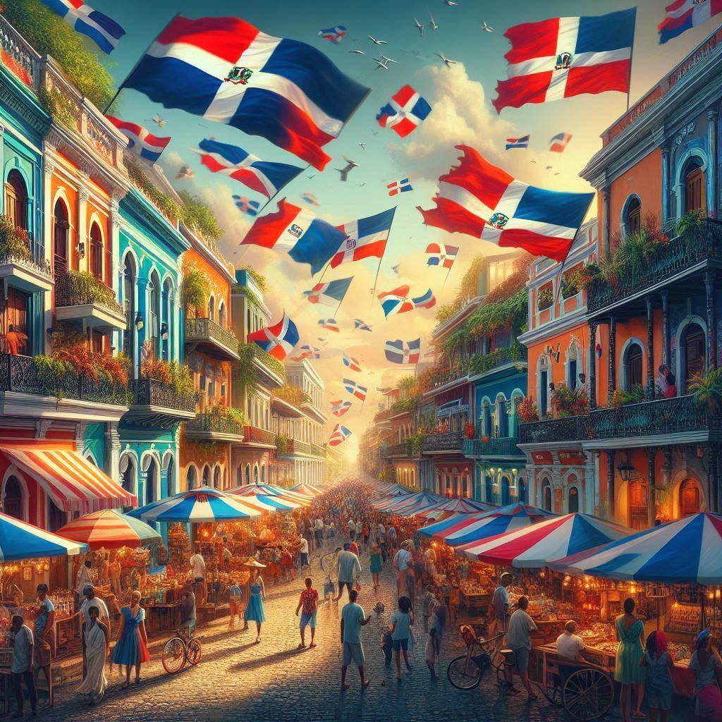 Vibrant street scene in Santo Domingo showcasing Dominican culture and pride