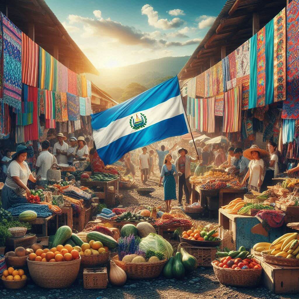 Vibrant market scene in San Salvador, showcasing national identity and everyday life in El Salvador