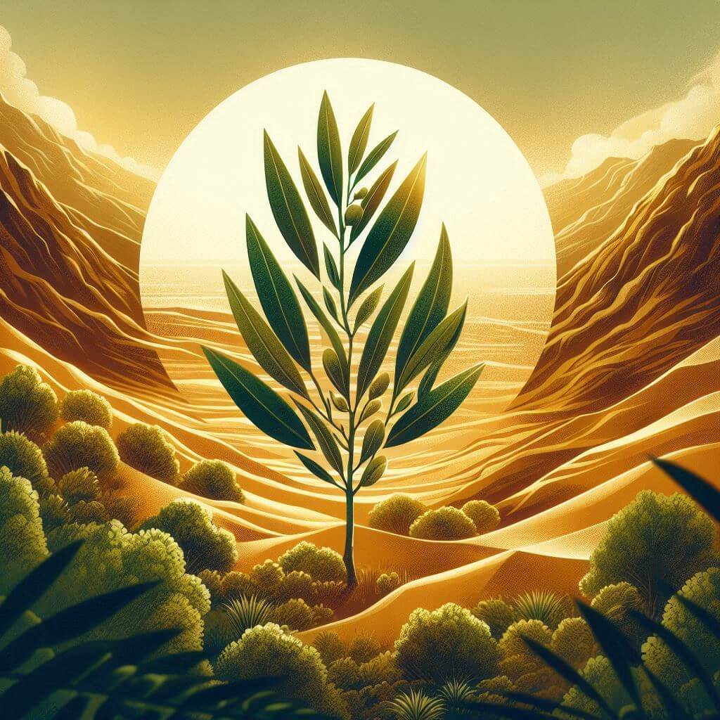 Simbólica rama de olivo elevándose entre el accidentado paisaje de Eritrea, irradiando esperanza y paz