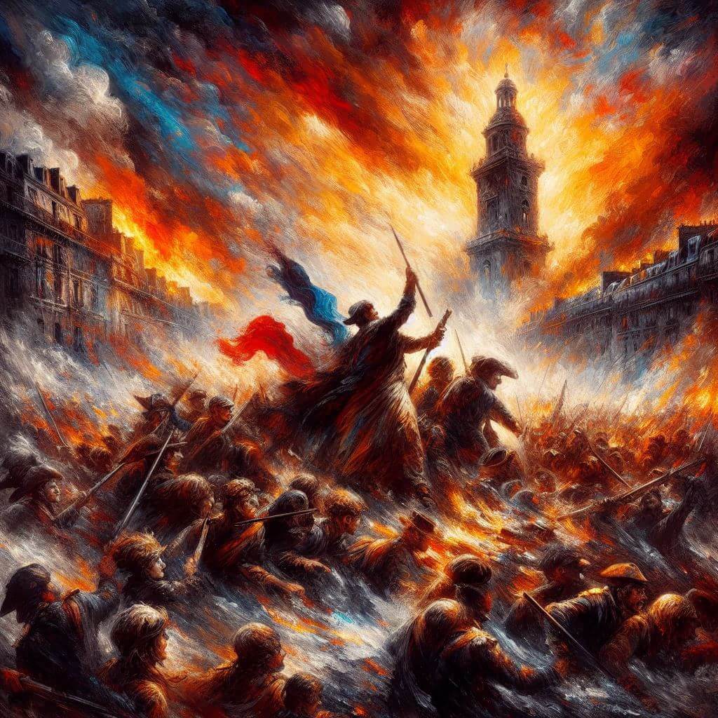 Dramatic depiction of the <b>Storming of the Bastille</b>