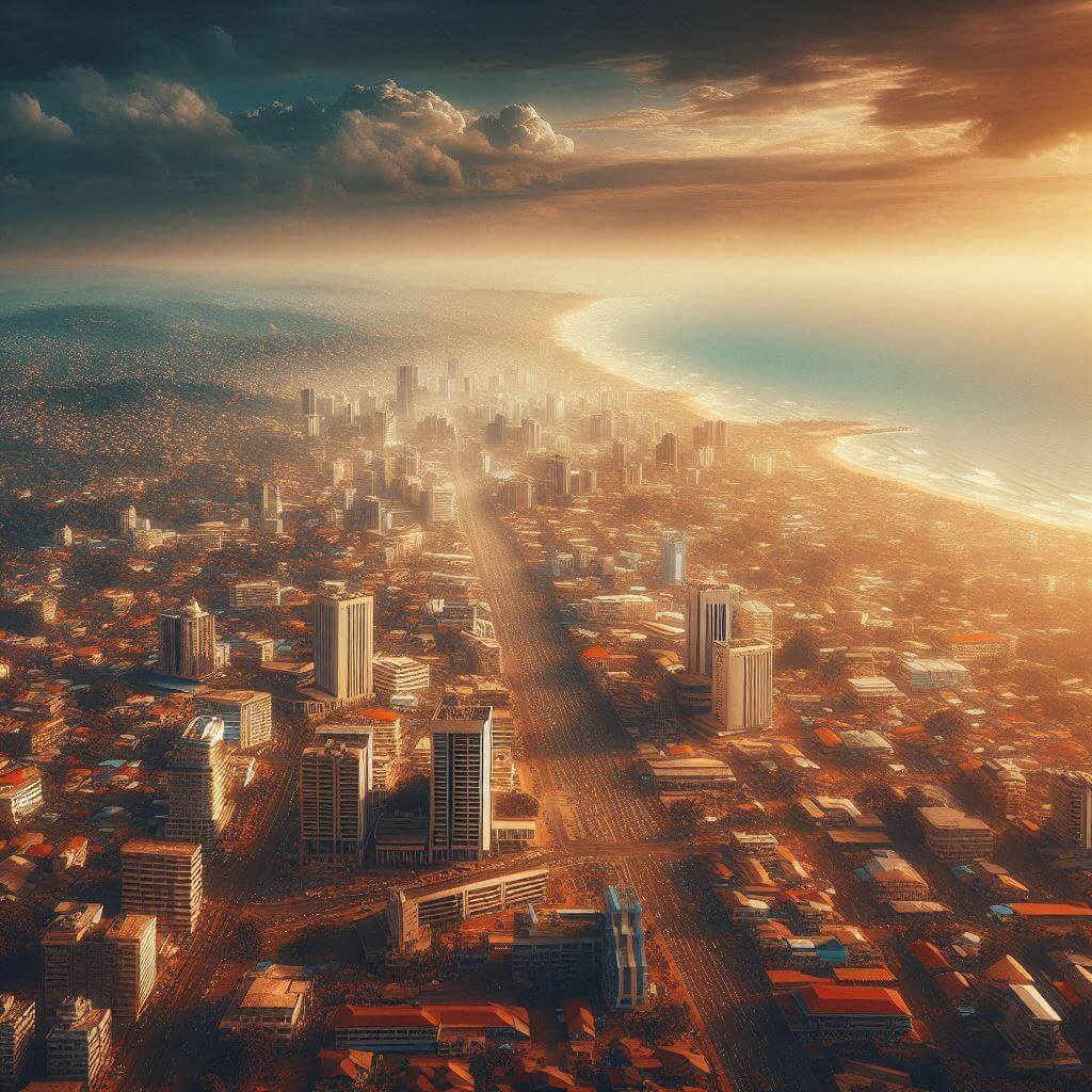 Vista panorámica de Accra, la vibrante capital de Ghana, mostrando su rica historia y belleza natural