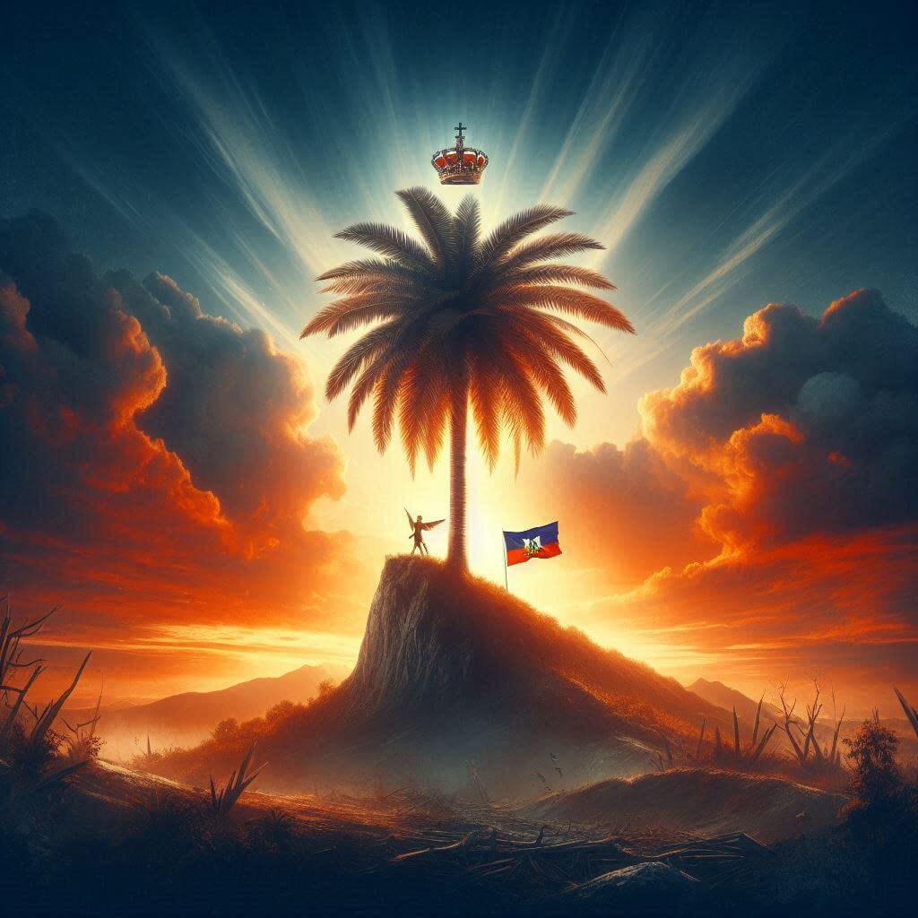 Royal Palm tree with Phrygian cap, symbolizing Haitian <b>freedom</b> and <b>resilience</b>