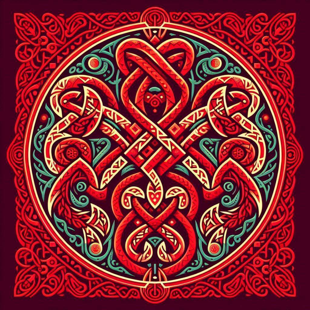 Stylized depiction of the Isle of Man's Celtic and Norse cultural fusion