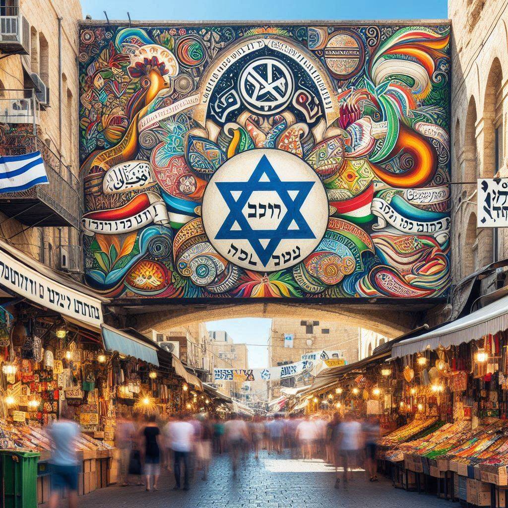 Escena vibrante en el mercado de Tel Aviv mostrando el patrimonio cultural de Israel