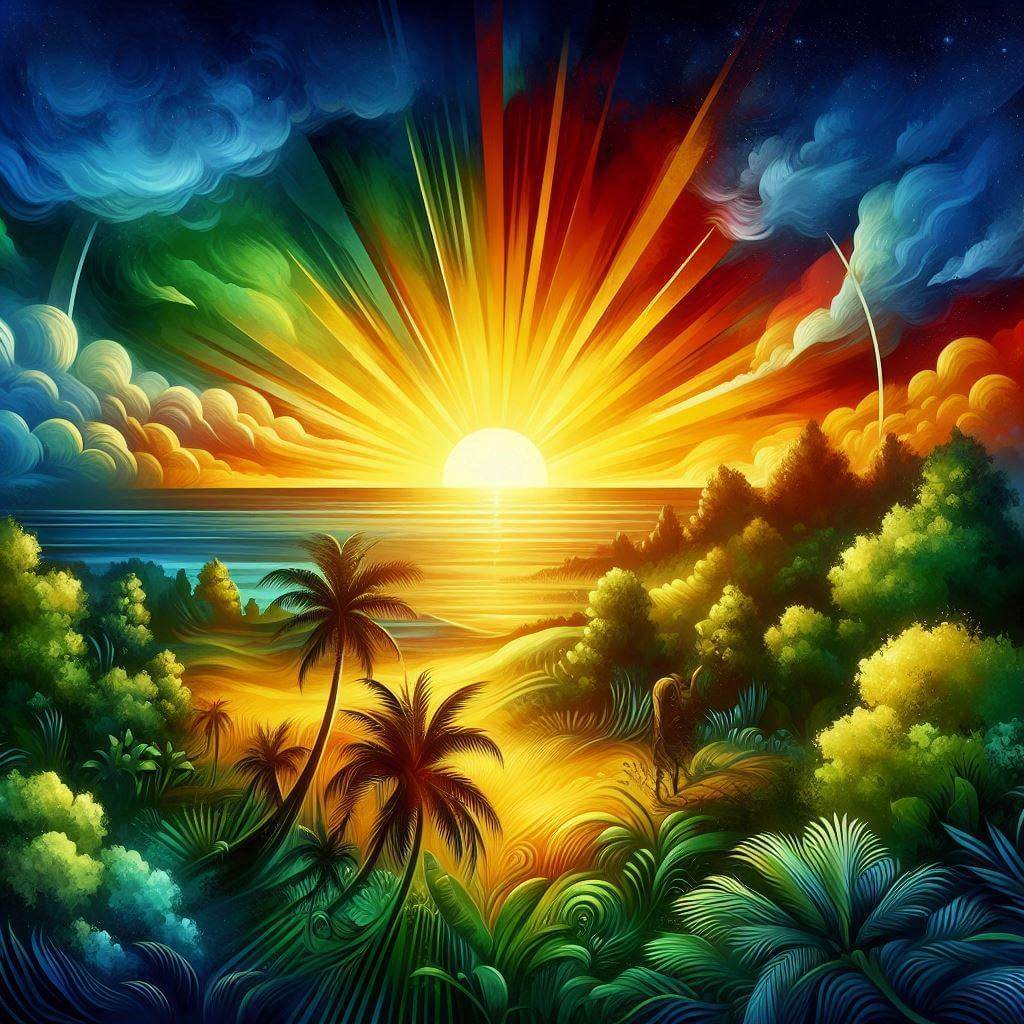 Vibrant sunrise in Jamaica, symbolizing hope and new beginnings