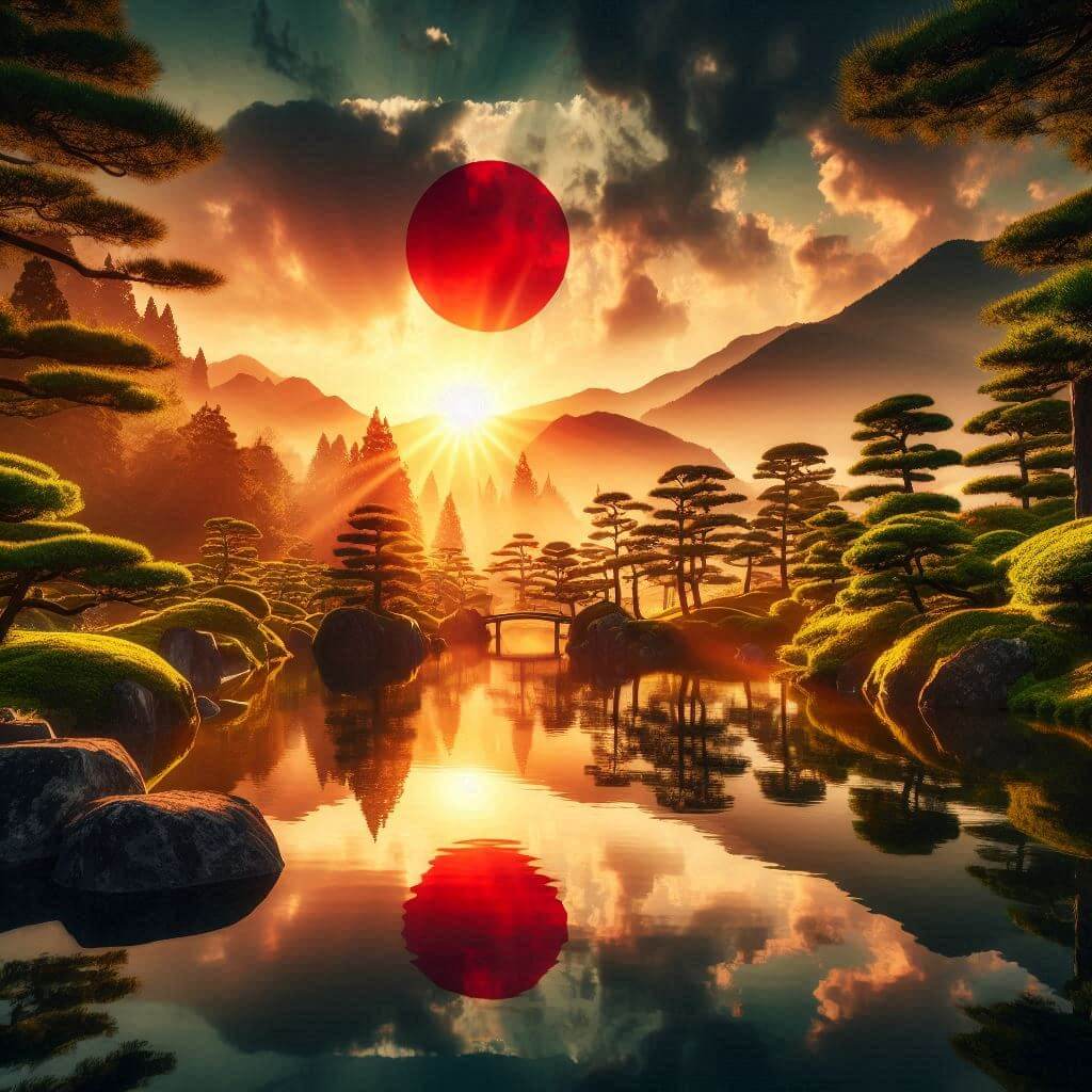 Jardín japonés sereno al amanecer, simbolizando el patrimonio cultural del país.