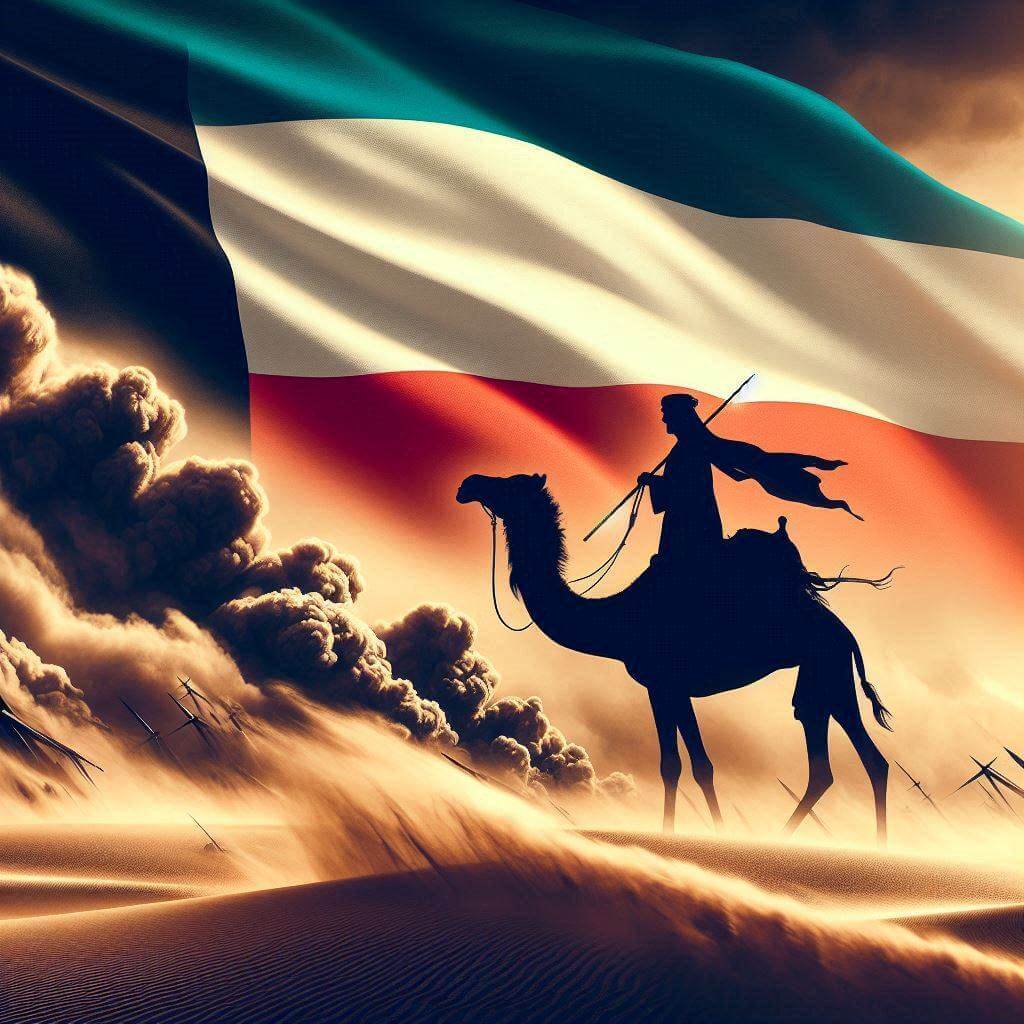 A fierce sandstorm in the Kuwaiti desert, symbolizing strength and resilience