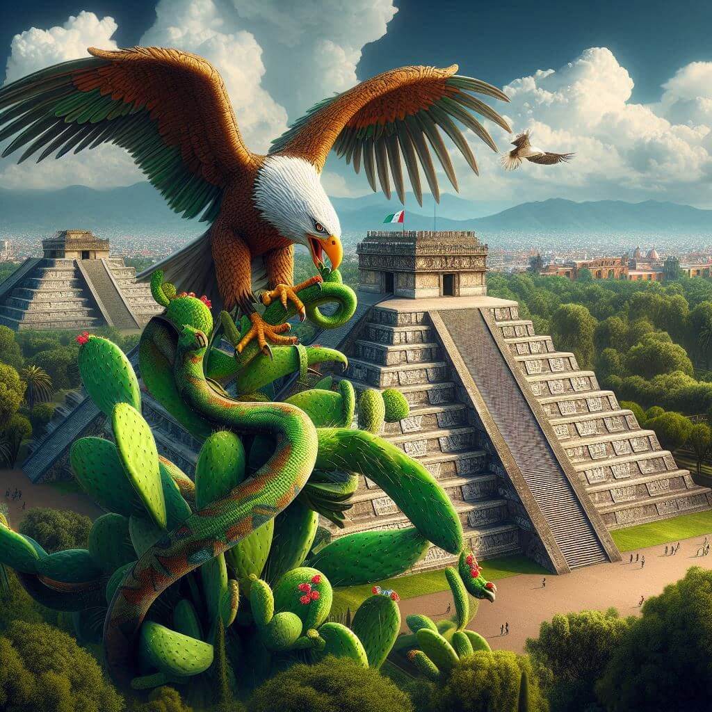 Vibrante templo azteca en Ciudad de México, simbolizando el orgullo nacional y el patrimonio cultural