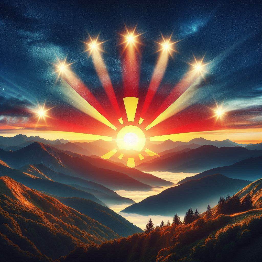 A breathtaking sunrise over the Balkan Mountains, symbolizing a new beginning for North Macedonia.