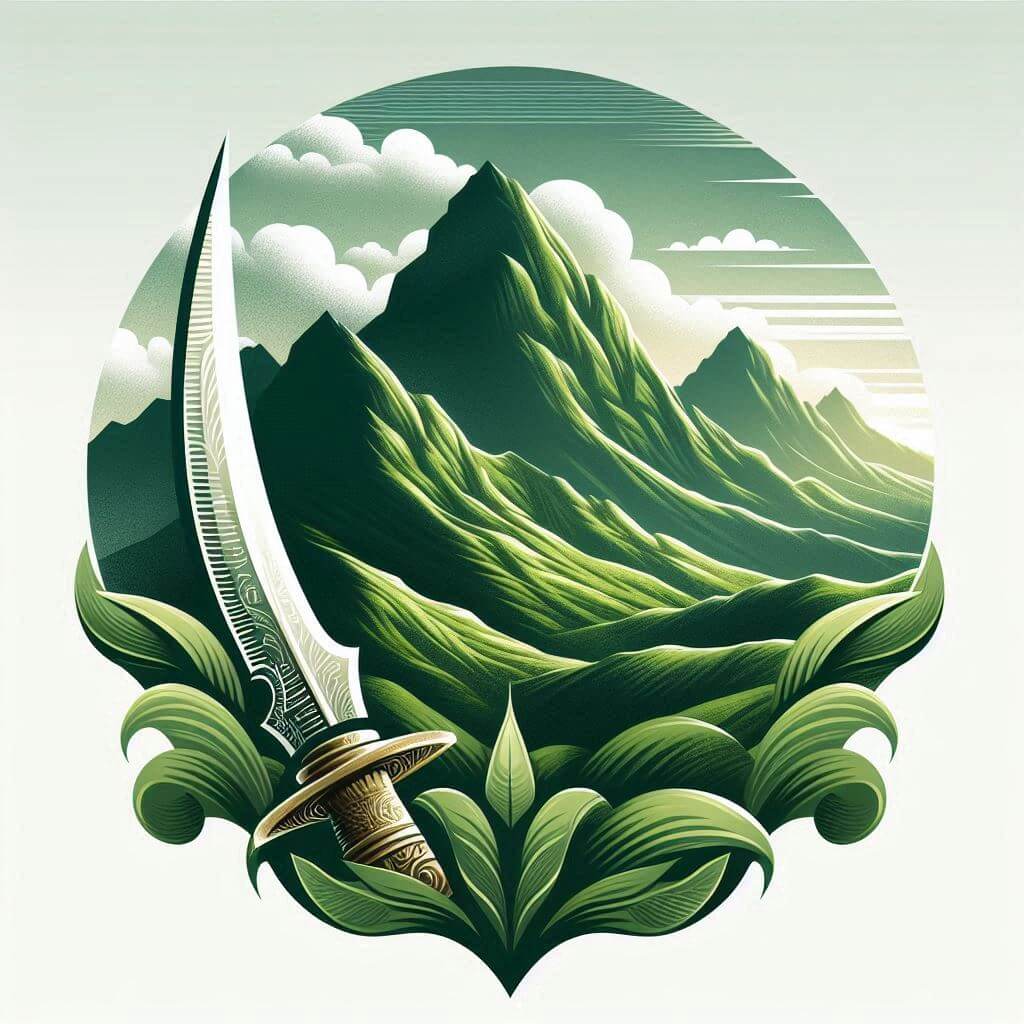 Impresionante paisaje de las Montañas Verdes en Omán, con un discreto guiño al tradicional puñal curvo.