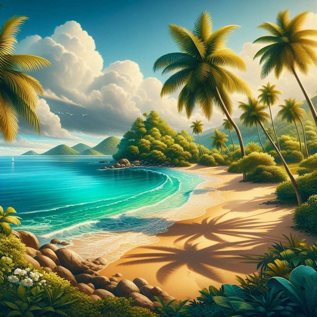 Aguas turquesas y arenas doradas de la serena playa de San Vicente y las Granadinas