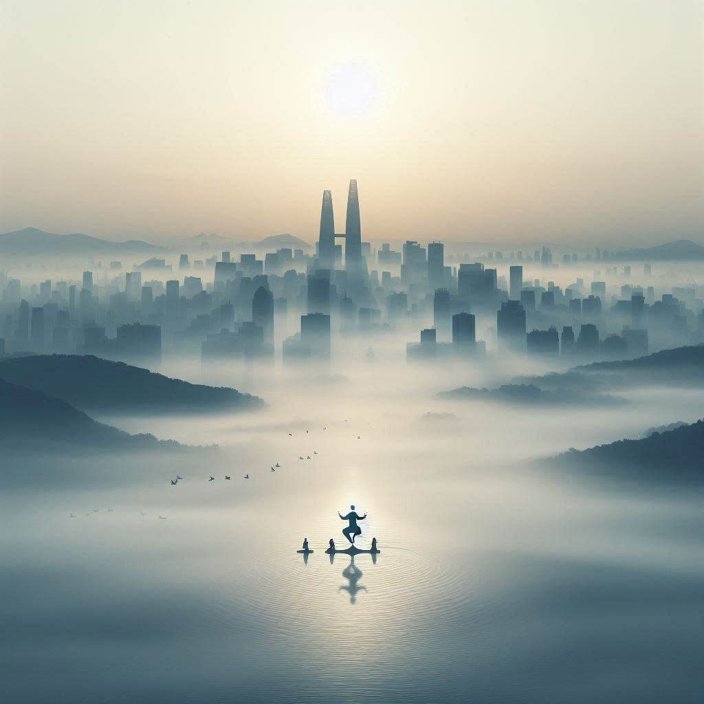 Misty morning in Seoul, symbolizing harmony and balance