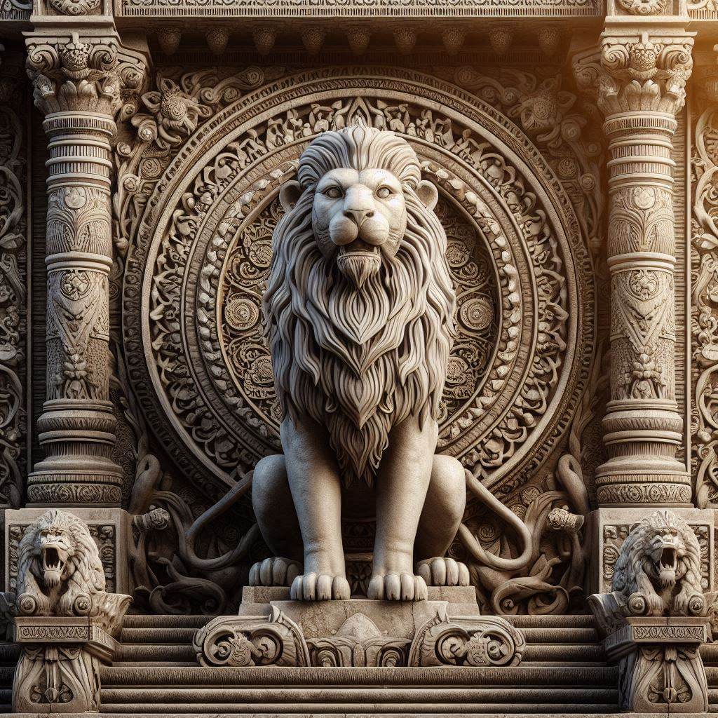 Majestic lion on an ancient pedestal, symbolizing Sri Lanka's rich cultural heritage