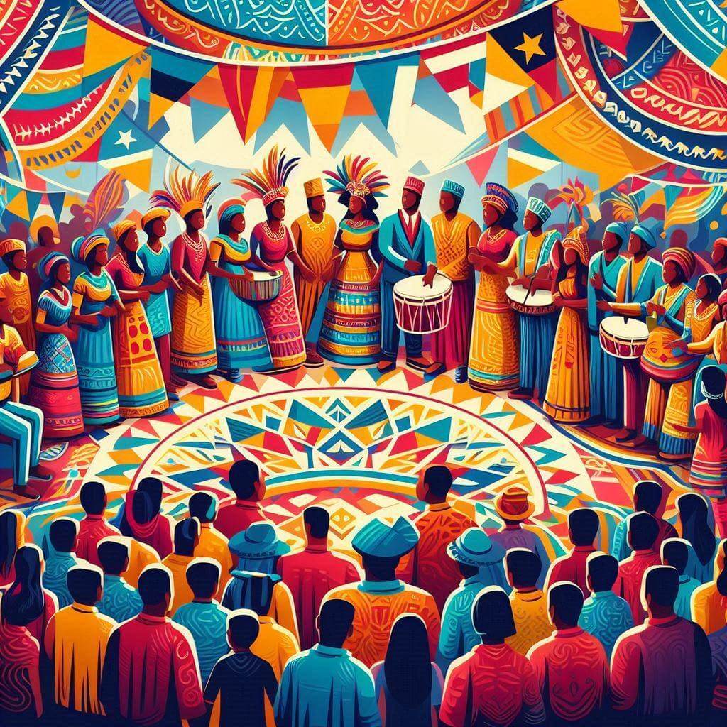 Colorful illustration of unity and diversity in Suriname