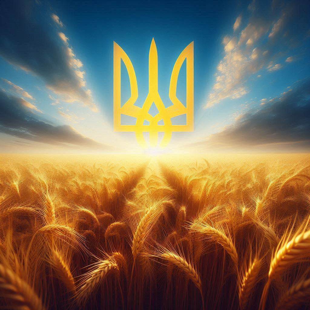 Vibrant golden wheat field under a clear blue sky, representing Ukraine's agricultural wealth and peaceful aspirations