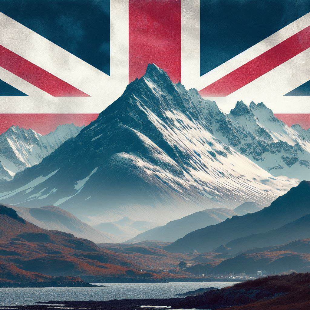 Symbolic representation of the United Kingdom's unity and strength, set against the backdrop of the British Isles' majestic landscape