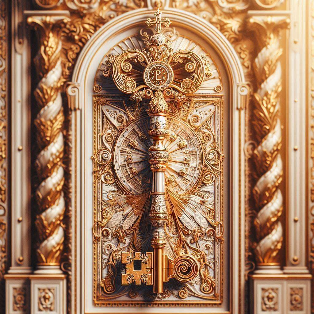 Ornate key representing the keys to the kingdom of heaven and the spiritual authority of the Pope