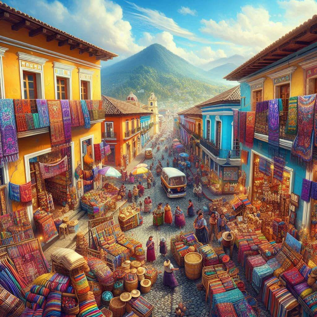 Vibrant market scene in Guatemala City, showcasing traditional culture and national identity