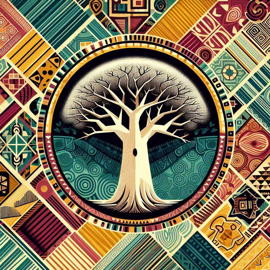 Stylized Baobab tree illustration, symbolizing <b>Guinea-Bissau's</b> rich cultural heritage and <b>African unity</b>