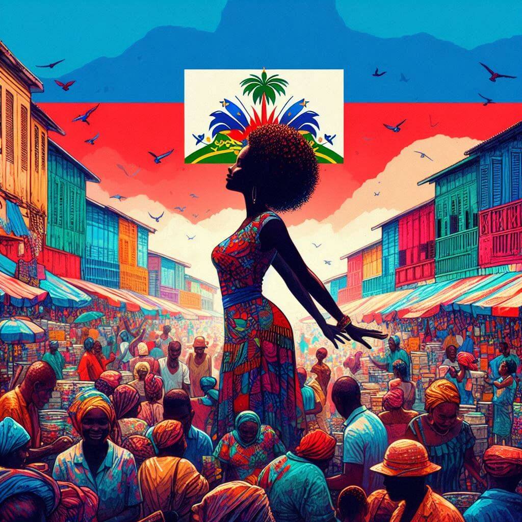 Vibrant marketplace in Port-au-Prince, symbolizing Haitian <b>unity</b> and <b>strength</b>